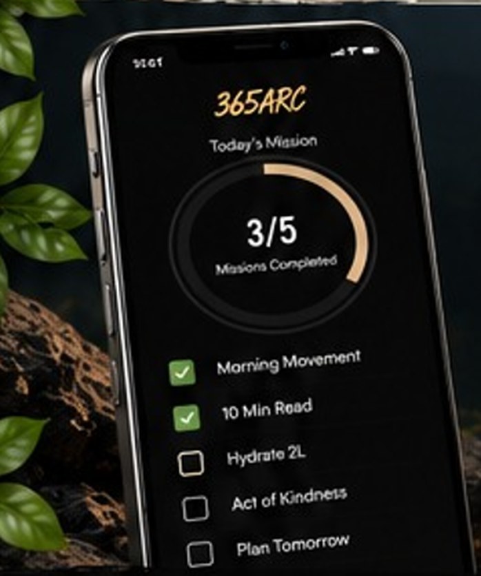 365ARC app showing today's mission, 3 of 5 missions completed