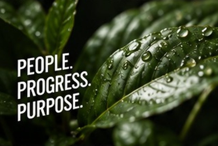 Dew-covered leaves. People. Progress. Purpose.